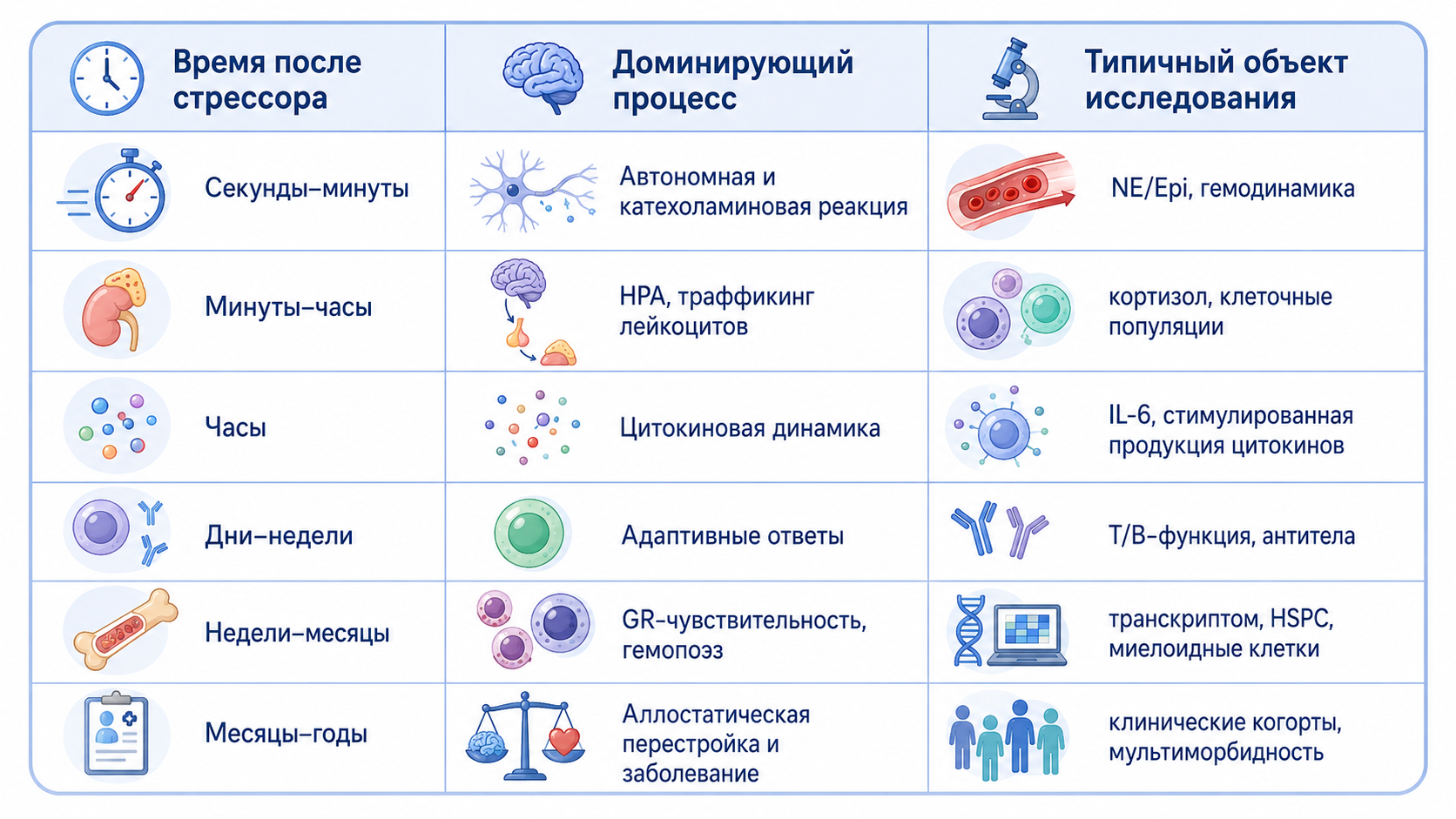 Инфографика: временные масштабы психонейроиммунологии